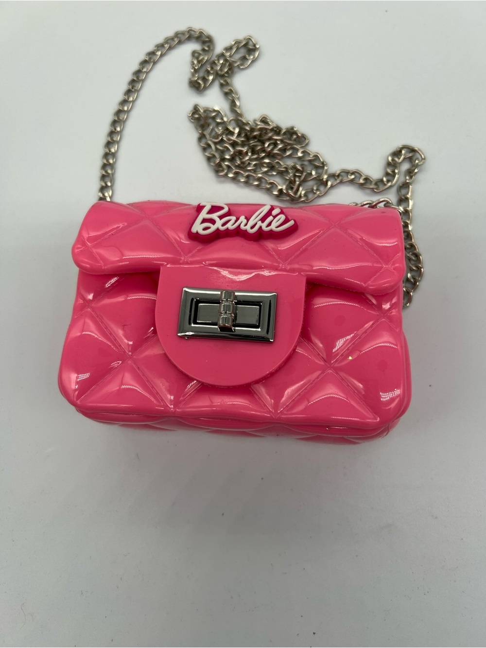 Barbie Glossy Quilted Hot Pink Mini Shoulder Bag with Silver Chain - Picture 2 of 6
